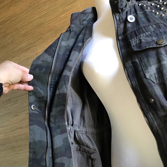 ZENANA Camouflage Print Jacket, Studded, Camo Jacket, Hooded, Zip-Up, 6 - Picture 9 of 15